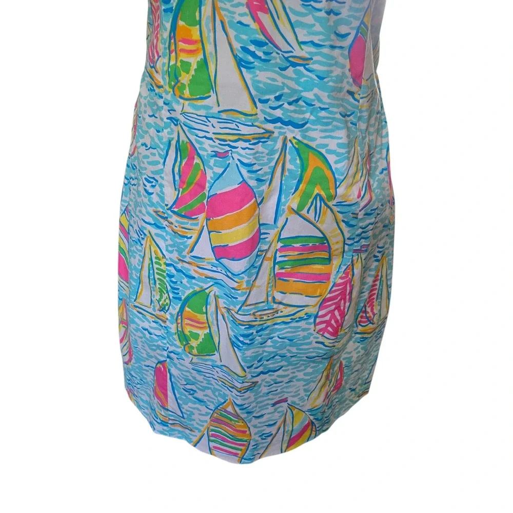 Lilly Pulitzer Sailboat Print Strapless Dress Blue Pink Cotton Size 10 - Picture 4 of 11